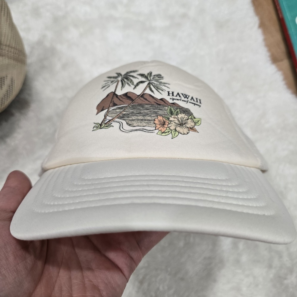 Rip Curl Hawaii Trucker Hat Mesh Snapback Cap‎ White Low Profile Yupoong NWOT